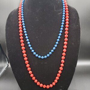 Set of Two Blue & Red Beaded Necklaces